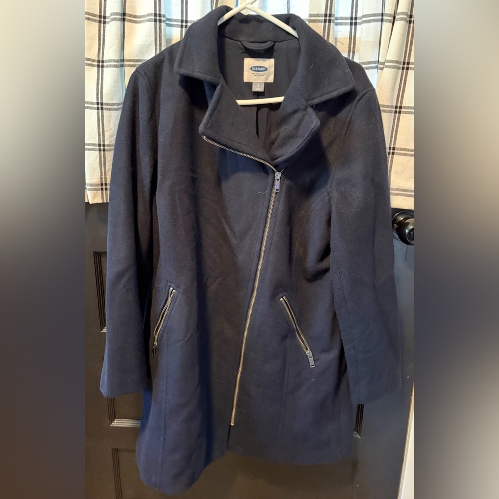 Old Navy Dark Blue Coat with Asymmetrical Zip